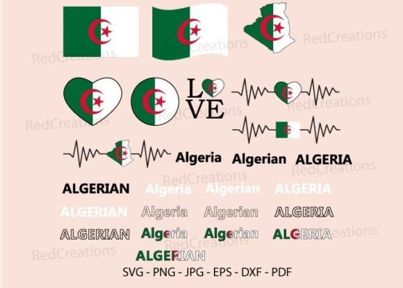 Algeria National Flag Svg Bundle, Love