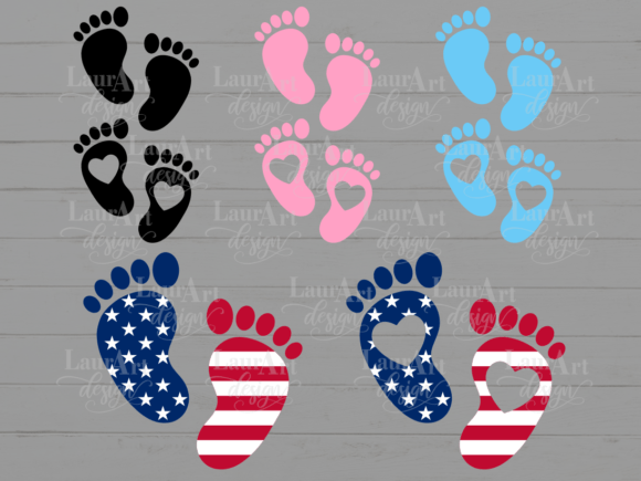 Baby Foot Print American Flag 4th July Graphics