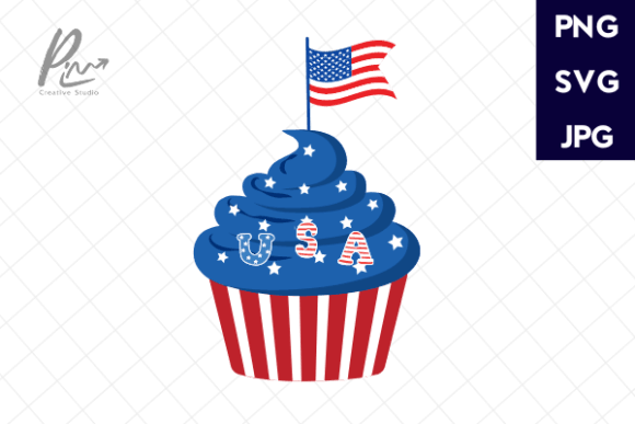Cone Cup Cakes Art 4th of July USA Flag Graphics