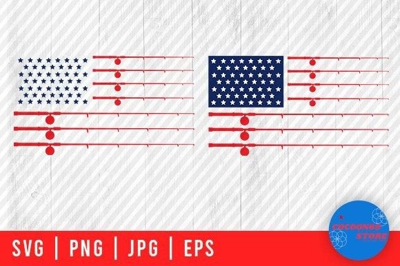 Fishing Rod and American Flag Svg Graphics