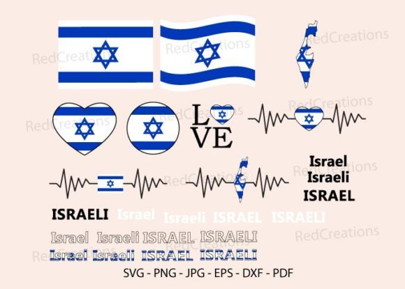 Israel Flag Bundle Svg, Love, Heart Graphics