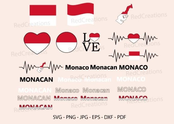Monaco Flag Bundle Svg, Love, Waving