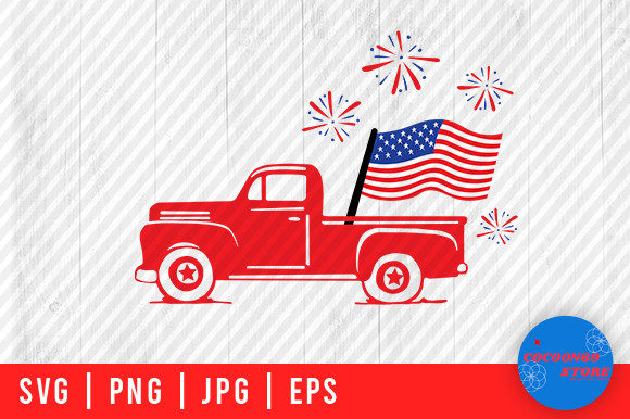 Petriotic Old Truck, American Flag Svg: Graphics & Crafts