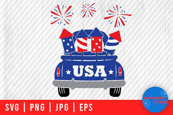 Petriotic Old Truck, USA Flag Svg