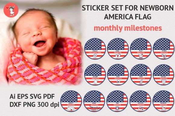 STICKER SET for NEWBORN AMERICA FLAG