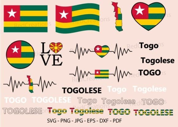 Togo Flag Bundle Svg, Togolese Heart Graphics