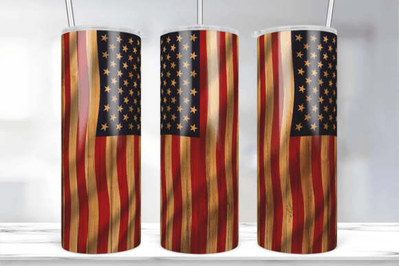 Wood American Flag Design Tumbler Wrap Graphics